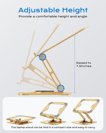 LOXP Adjustable Laptop Stand, Computer Stand with 360 Rotating Base, Ergonomic Laptop Riser Mount for Desk Foldable Protable Computer Desk Fits with MacBook Pro Air (10 - 16") - Gold | Stands - TrueDesk