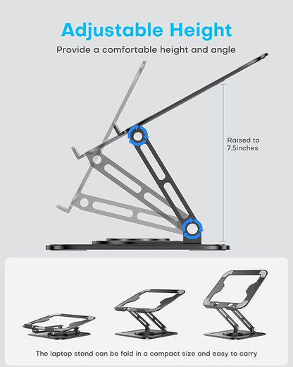 LOXP Adjustable Laptop Stand, Computer Stand with 360 Rotating Base, Ergonomic Laptop Riser Mount for Desk Foldable Protable Computer Desk Fits with MacBook Pro Air (10 - 16") - Black | Stands - TrueDesk