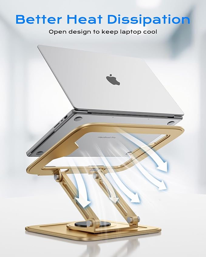 LOXP Adjustable Laptop Stand, Computer Stand with 360 Rotating Base, Ergonomic Laptop Riser Mount for Desk Foldable Protable Computer Desk Fits with MacBook Pro Air (10 - 16") - Gold | Stands - TrueDesk