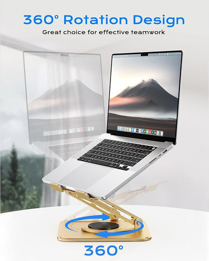 LOXP Adjustable Laptop Stand, Computer Stand with 360 Rotating Base, Ergonomic Laptop Riser Mount for Desk Foldable Protable Computer Desk Fits with MacBook Pro Air (10 - 16") - Gold | Stands - TrueDesk