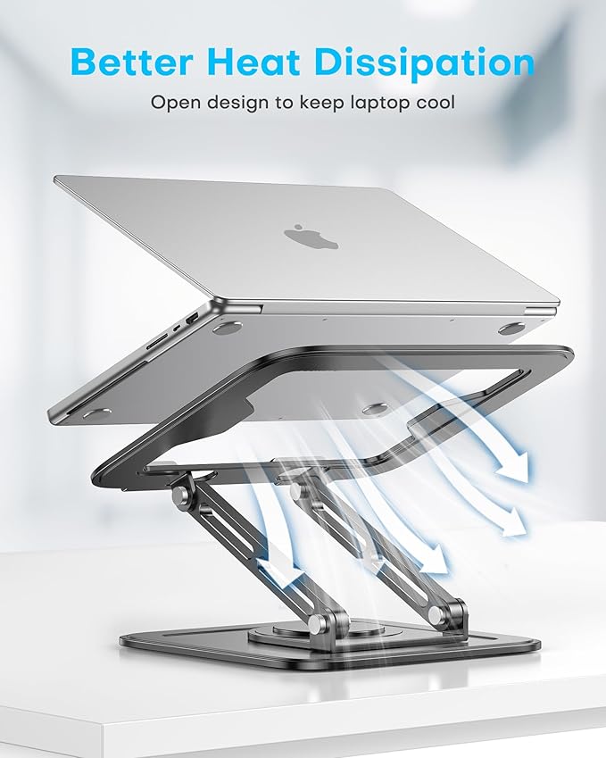 LOXP Adjustable Laptop Stand, Computer Stand with 360 Rotating Base, Ergonomic Laptop Riser Mount for Desk Foldable Protable Computer Desk Fits with MacBook Pro Air (10 - 16") - Black | Stands - TrueDesk
