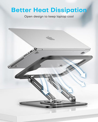 LOXP Adjustable Laptop Stand, Computer Stand with 360 Rotating Base, Ergonomic Laptop Riser Mount for Desk Foldable Protable Computer Desk Fits with MacBook Pro Air (10 - 16") - Black | Stands - TrueDesk