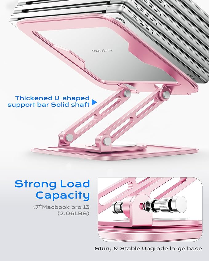 LOXP Adjustable Laptop Stand, Computer Stand with 360 Rotating Base, Ergonomic Laptop Riser Mount for Desk Foldable Protable Computer Desk Fits with MacBook Pro Air (10 - 16") - Pink | Stands - TrueDesk