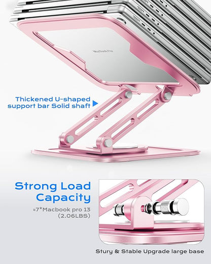 LOXP Adjustable Laptop Stand, Computer Stand with 360 Rotating Base, Ergonomic Laptop Riser Mount for Desk Foldable Protable Computer Desk Fits with MacBook Pro Air (10 - 16") - Pink | Stands - TrueDesk