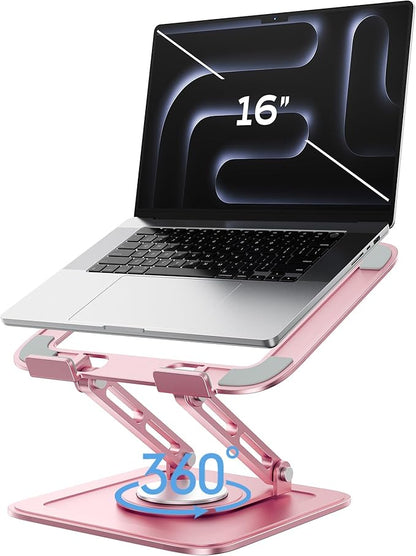 LOXP Adjustable Laptop Stand, Computer Stand with 360 Rotating Base, Ergonomic Laptop Riser Mount for Desk Foldable Protable Computer Desk Fits with MacBook Pro Air (10 - 16") - Pink | Stands - TrueDesk