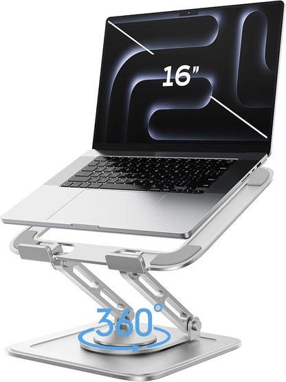 LOXP Adjustable Laptop Stand, Computer Stand with 360 Rotating Base, Ergonomic Laptop Riser Mount for Desk Foldable Protable Computer Desk Fits with MacBook Pro Air (10 - 16") - White | Stands - TrueDesk