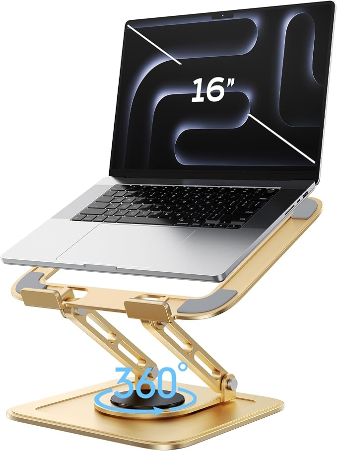 LOXP Adjustable Laptop Stand, Computer Stand with 360 Rotating Base, Ergonomic Laptop Riser Mount for Desk Foldable Protable Computer Desk Fits with MacBook Pro Air (10 - 16") - Gold | Stands - TrueDesk