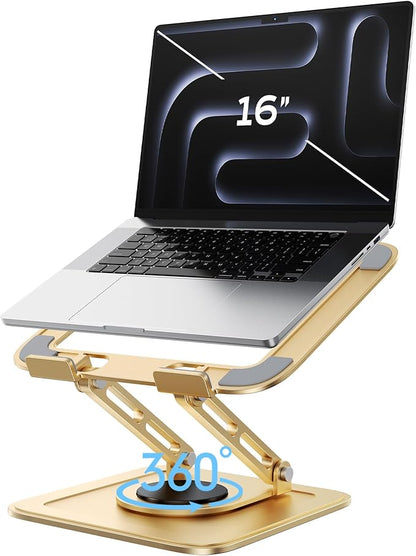 LOXP Adjustable Laptop Stand, Computer Stand with 360 Rotating Base, Ergonomic Laptop Riser Mount for Desk Foldable Protable Computer Desk Fits with MacBook Pro Air (10 - 16") - Gold | Stands - TrueDesk