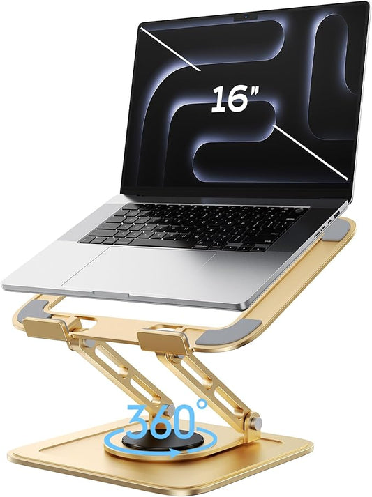 LOXP Adjustable Laptop Stand, Computer Stand with 360 Rotating Base, Ergonomic Laptop Riser Mount for Desk Foldable Protable Computer Desk Fits with MacBook Pro Air (10 - 16") - Gold | Stands - TrueDesk