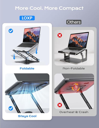 LOXP Adjustable Laptop Stand for Desk, Metal Foldable Laptop Riser, Ventilated Cooling Lectern, Ergonominc Computer Notebook Stand for Desk Compatible with 10 - 15.6“ Laptops | Stands - TrueDesk
