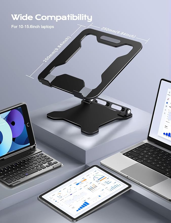 LOXP Adjustable Laptop Stand for Desk, Metal Foldable Laptop Riser, Ventilated Cooling Lectern, Ergonominc Computer Notebook Stand for Desk Compatible with 10 - 15.6“ Laptops | Stands - TrueDesk