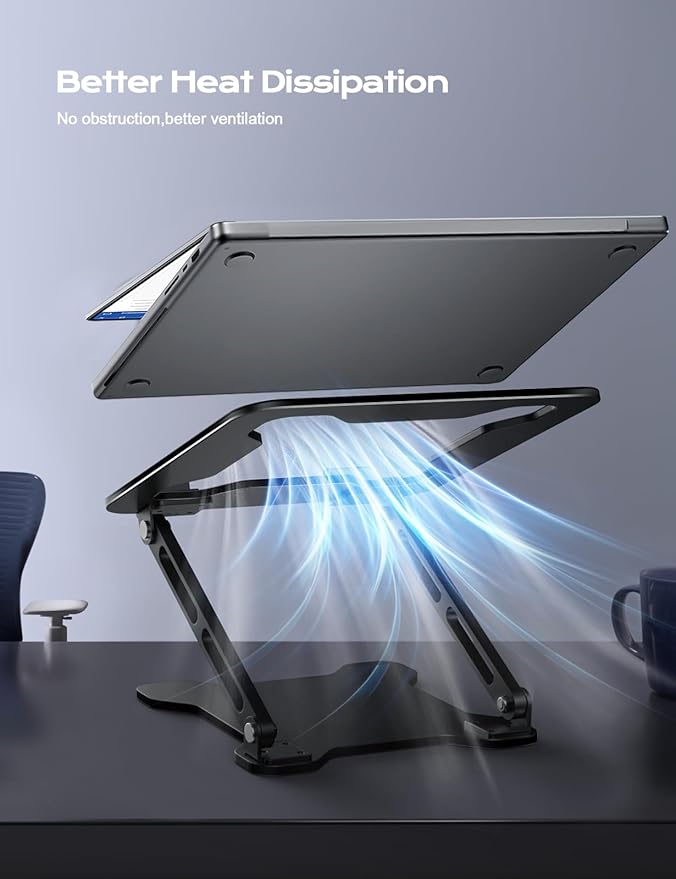 LOXP Adjustable Laptop Stand for Desk, Metal Foldable Laptop Riser, Ventilated Cooling Lectern, Ergonominc Computer Notebook Stand for Desk Compatible with 10 - 15.6“ Laptops | Stands - TrueDesk