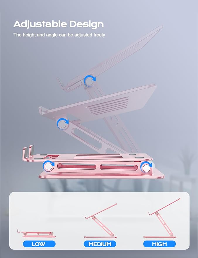 LOXP Adjustable Laptop Stand, Portable Laptop Riser, Aluminum Laptop Stand for Desk Foldable, Ergonomic Computer Notebook Holder for Desk, Office Desk Accessories (10 - 15.6'') - Pink | Stands - TrueDesk