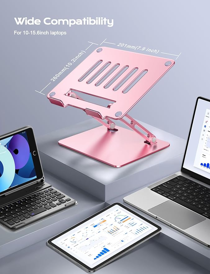 LOXP Adjustable Laptop Stand, Portable Laptop Riser, Aluminum Laptop Stand for Desk Foldable, Ergonomic Computer Notebook Holder for Desk, Office Desk Accessories (10 - 15.6'') - Pink | Stands - TrueDesk