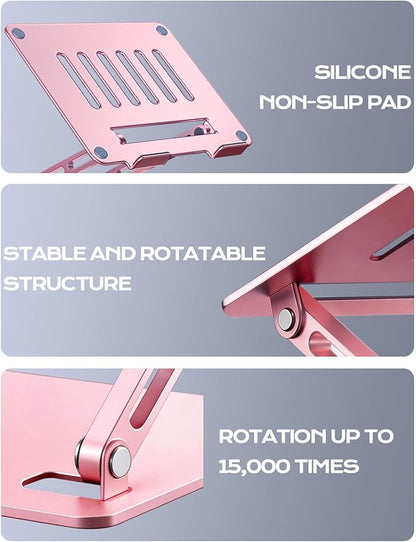 LOXP Adjustable Laptop Stand, Portable Laptop Riser, Aluminum Laptop Stand for Desk Foldable, Ergonomic Computer Notebook Holder for Desk, Office Desk Accessories (10 - 15.6'') - Pink | Stands - TrueDesk