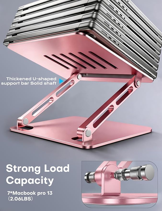LOXP Adjustable Laptop Stand, Portable Laptop Riser, Aluminum Laptop Stand for Desk Foldable, Ergonomic Computer Notebook Holder for Desk, Office Desk Accessories (10 - 15.6'') - Pink | Stands - TrueDesk