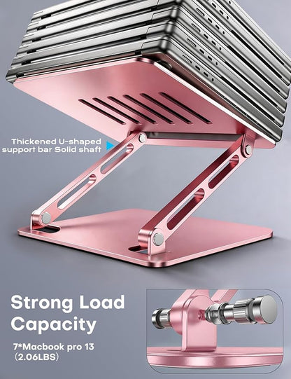 LOXP Adjustable Laptop Stand, Portable Laptop Riser, Aluminum Laptop Stand for Desk Foldable, Ergonomic Computer Notebook Holder for Desk, Office Desk Accessories (10 - 15.6'') - Pink | Stands - TrueDesk