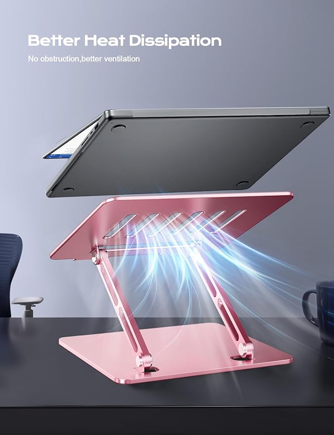 LOXP Adjustable Laptop Stand, Portable Laptop Riser, Aluminum Laptop Stand for Desk Foldable, Ergonomic Computer Notebook Holder for Desk, Office Desk Accessories (10 - 15.6'') - Pink | Stands - TrueDesk
