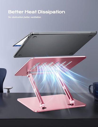 LOXP Adjustable Laptop Stand, Portable Laptop Riser, Aluminum Laptop Stand for Desk Foldable, Ergonomic Computer Notebook Holder for Desk, Office Desk Accessories (10 - 15.6'') - Pink | Stands - TrueDesk
