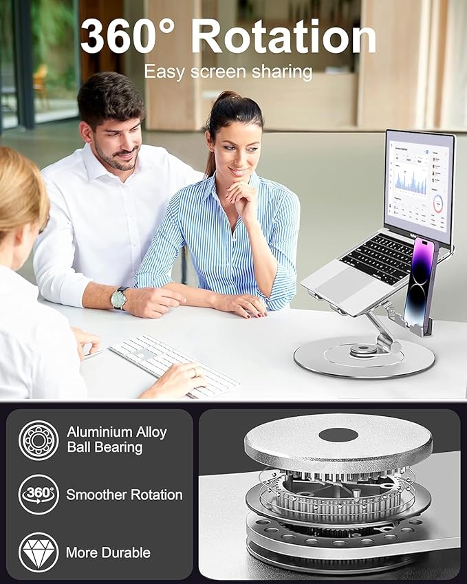 LOXP Laptop Stand with Phone Holder, Adjustable Laptop Stand, Aluminum Computer Mount Holder, Ergonomics Laptop Riser for Desk, Lectern Stand Fits MacBook, up to 17.3" All Notebooks Silver | Stands - TrueDesk