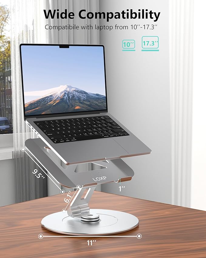 LOXP Laptop Stand with Phone Holder, Adjustable Laptop Stand, Aluminum Computer Mount Holder, Ergonomics Laptop Riser for Desk, Lectern Stand Fits MacBook, up to 17.3" All Notebooks Silver | Stands - TrueDesk