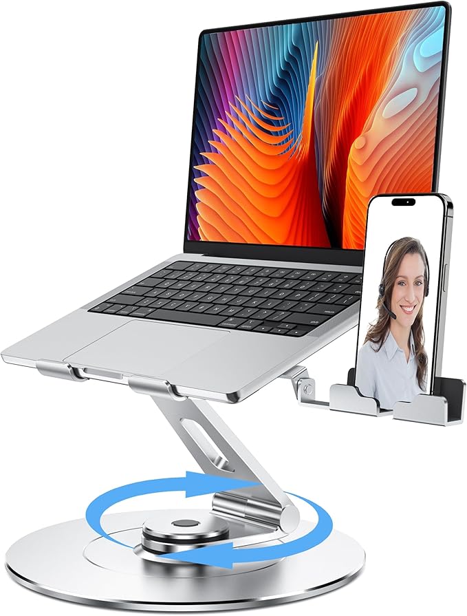 LOXP Laptop Stand with Phone Holder, Adjustable Laptop Stand, Aluminum Computer Mount Holder, Ergonomics Laptop Riser for Desk, Lectern Stand Fits MacBook, up to 17.3" All Notebooks Silver | Stands - TrueDesk