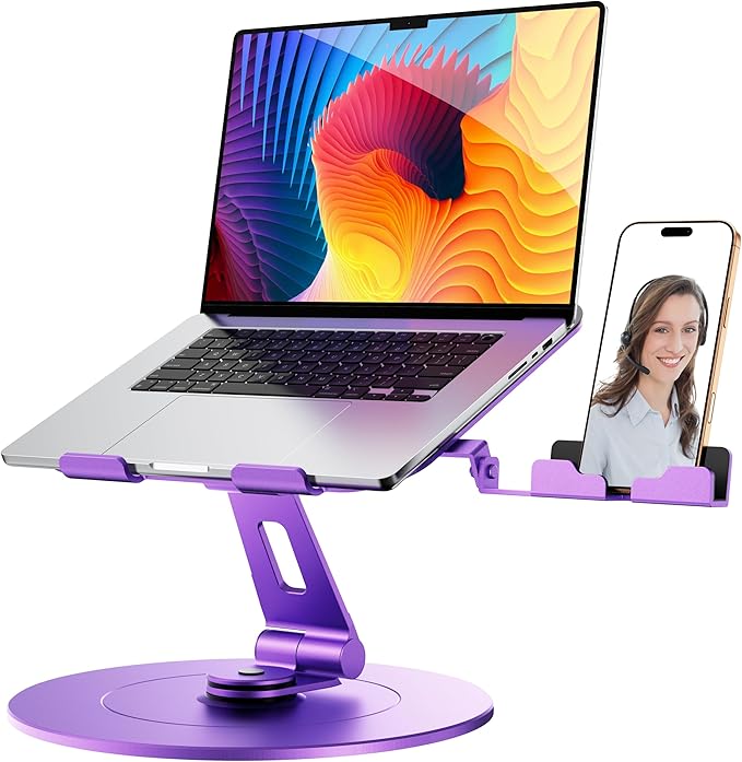 LOXP Laptop Stand with Phone Holder, Adjustable Laptop Stand with Base, Aluminum Computer Mount Holder, Ergonomics Lectern Stand, Fits MacBook, up to 17.3" All Notebooks Purple | Stands - TrueDesk