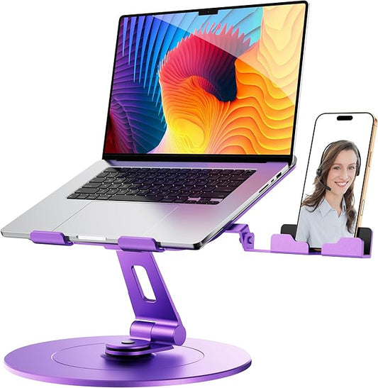 LOXP Laptop Stand with Phone Holder, Adjustable Laptop Stand with Base, Aluminum Computer Mount Holder, Ergonomics Lectern Stand, Fits MacBook, up to 17.3" All Notebooks Purple | Stands - TrueDesk