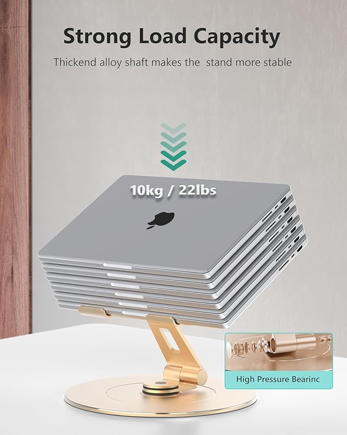 LOXP Ultra - Stable Aluminumy Laptop Stand for Desk with Foldable Phone Holder, 300% Large Base Stability, Anti - Loosening, Lectern Stand Suitable for 10" - 17.3" Laptops, Champagne Golden | Stands - TrueDesk