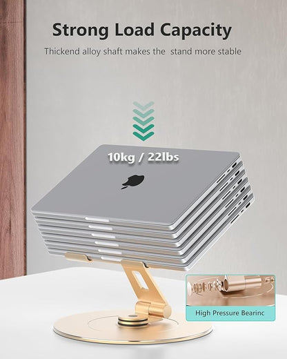 LOXP Ultra - Stable Aluminumy Laptop Stand for Desk with Foldable Phone Holder, 300% Large Base Stability, Anti - Loosening, Lectern Stand Suitable for 10" - 17.3" Laptops, Champagne Golden | Stands - TrueDesk