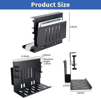 LUKETURE Desk Side Storage, Laptop Holder with Cable Management Tray, 2 in 1 Steel Under Desk Laptop Mount, Table Organization, Space Saving Table Accessories for Office and Home (Black) | Stands - TrueDesk