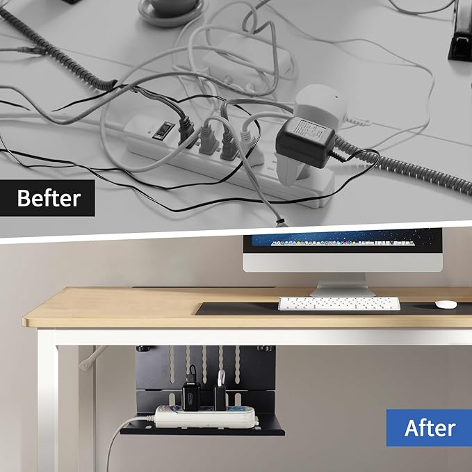 LUKETURE Desk Side Storage, Laptop Holder with Cable Management Tray, 2 in 1 Steel Under Desk Laptop Mount, Table Organization, Space Saving Table Accessories for Office and Home (Black) | Stands - TrueDesk