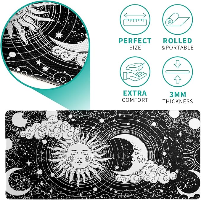 Magic Astrology Extended Big Mouse Pad Large, Gaming Mouse Pad Desk Pad,31.5x11.8 Inch Long Computer Keyboard Mouse Mat Black Mousepad with 3mm Non - Slip Base and Stitched Edge for Gaming and Office | Mouse Pads - TrueDesk