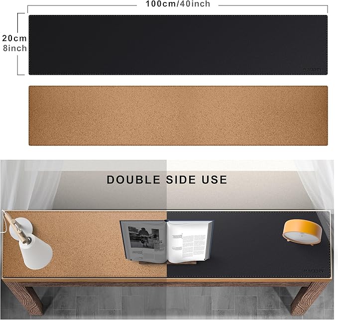MAIDERN 39.4” x 7.9” Narrow Table Cover, Reversible Leather & Cork Console Table Mat, Long Slim Table Protector for Sofa Table, Entryway, Sideboard, Hallway, or Buffet Table (Black) | Tablecloths - TrueDesk