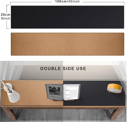 MAIDERN 39.4” x 7.9” Narrow Table Cover, Reversible Leather & Cork Console Table Mat, Long Slim Table Protector for Sofa Table, Entryway, Sideboard, Hallway, or Buffet Table (Black) | Tablecloths - TrueDesk