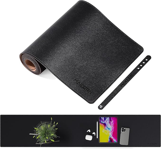 MAIDERN 39.4” x 7.9” Narrow Table Cover, Reversible Leather & Cork Console Table Mat, Long Slim Table Protector for Sofa Table, Entryway, Sideboard, Hallway, or Buffet Table (Black) | Tablecloths - TrueDesk