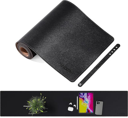 MAIDERN 39.4” x 7.9” Narrow Table Cover, Reversible Leather & Cork Console Table Mat, Long Slim Table Protector for Sofa Table, Entryway, Sideboard, Hallway, or Buffet Table (Black) | Tablecloths - TrueDesk