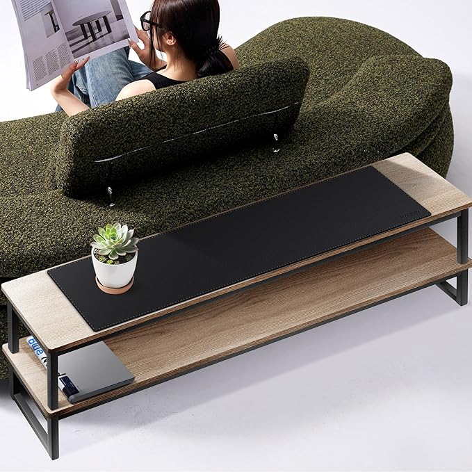 MAIDERN 39.4” x 7.9” Narrow Table Cover, Reversible Leather & Cork Console Table Mat, Long Slim Table Protector for Sofa Table, Entryway, Sideboard, Hallway, or Buffet Table (Black) | Tablecloths - TrueDesk