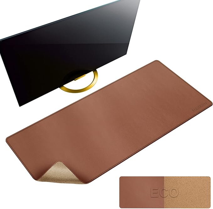 MAIDERN 40" x 16" Cork & Leather Desk Pad, Large XXL Mat, Full Mouse Pad, Reversible Protector for Gaming Home Office (Brown) | Desk Pads Blotters - TrueDesk