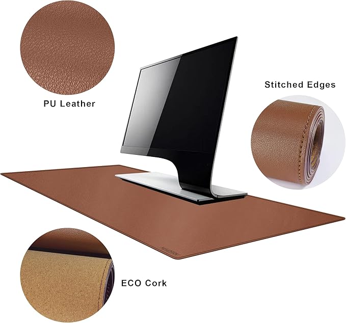 MAIDERN 40" x 16" Cork & Leather Desk Pad, Large XXL Mat, Full Mouse Pad, Reversible Protector for Gaming Home Office (Brown) | Desk Pads Blotters - TrueDesk
