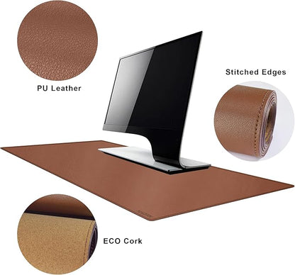 MAIDERN 40" x 16" Cork & Leather Desk Pad, Large XXL Mat, Full Mouse Pad, Reversible Protector for Gaming Home Office (Brown) | Desk Pads Blotters - TrueDesk