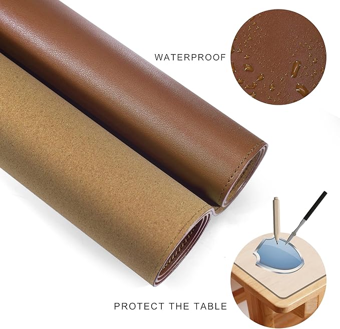 MAIDERN 40" x 16" Cork & Leather Desk Pad, Large XXL Mat, Full Mouse Pad, Reversible Protector for Gaming Home Office (Brown) | Desk Pads Blotters - TrueDesk
