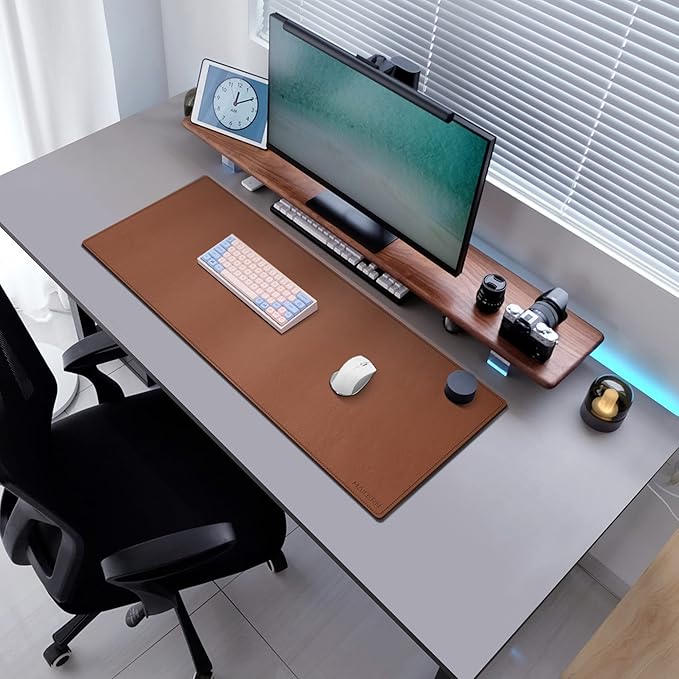 MAIDERN 40" x 16" Cork & Leather Desk Pad, Large XXL Mat, Full Mouse Pad, Reversible Protector for Gaming Home Office (Brown) | Desk Pads Blotters - TrueDesk