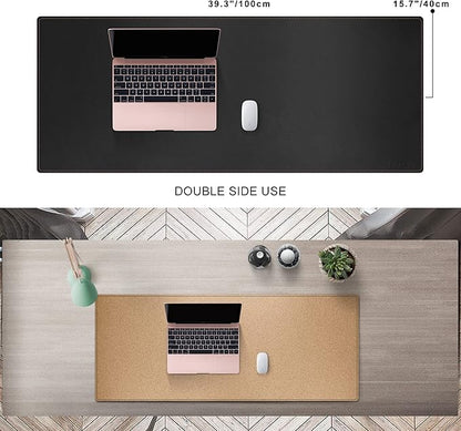 MAIDERN 40' x 16' Cork & Leather Desk Pad, XXL Reversible Gaming Home Office Mat (Black) | Desk Pads Blotters - TrueDesk