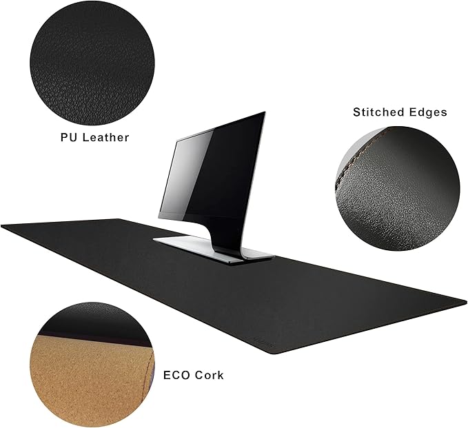 MAIDERN 40' x 16' Cork & Leather Desk Pad, XXL Reversible Gaming Home Office Mat (Black) | Desk Pads Blotters - TrueDesk
