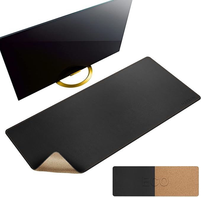 MAIDERN 40' x 16' Cork & Leather Desk Pad, XXL Reversible Gaming Home Office Mat (Black) | Desk Pads Blotters - TrueDesk