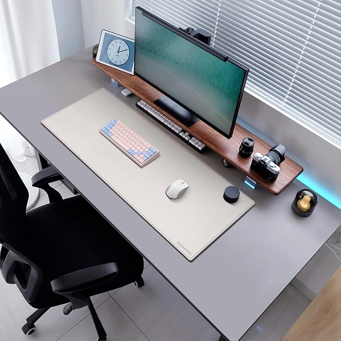MAIDERN 40" x 16" Reversible XXL Cork & Leather Desk Pad, Full Desk Mat Protector for Gaming Home Office (Cream) | Desk Pads Blotters - TrueDesk