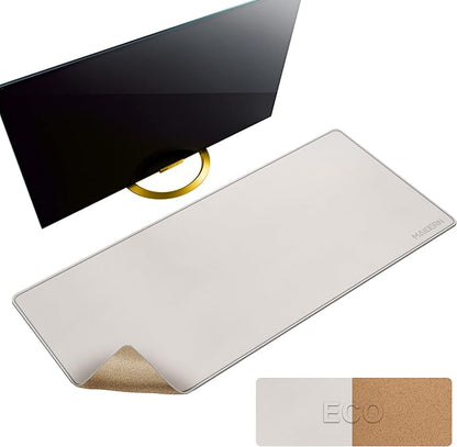 MAIDERN 40" x 16" Reversible XXL Cork & Leather Desk Pad, Full Desk Mat Protector for Gaming Home Office (Cream) | Desk Pads Blotters - TrueDesk