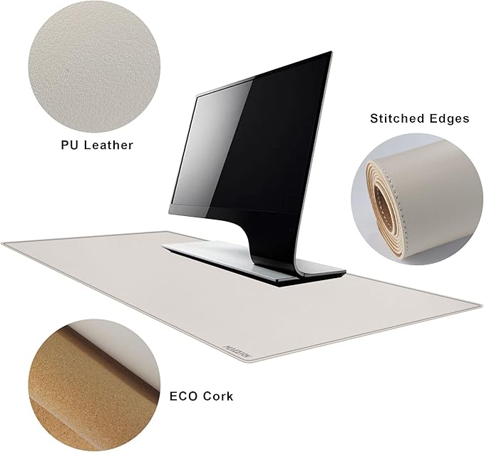 MAIDERN 40" x 16" Reversible XXL Cork & Leather Desk Pad, Full Desk Mat Protector for Gaming Home Office (Cream) | Desk Pads Blotters - TrueDesk