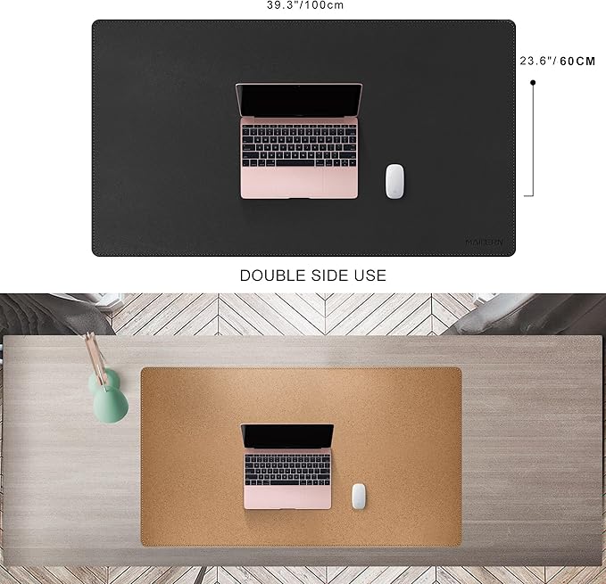 MAIDERN 40” x 24” Leather Desk Mat XL, Large Desk Pad, Reversible Cork & Leather Large Mouse pad for Desk, Waterproof Computer Desk Mat for Gaming Home Office (Black) … | Desk Pads Blotters - TrueDesk